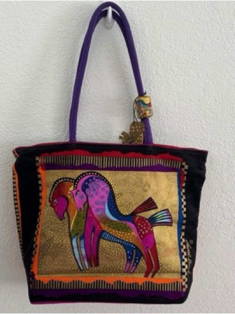 Laurel Burch Bags Wild Horses of Fire Large Zippered Tote With Bag Charm